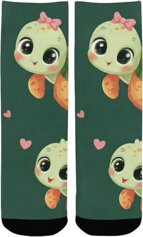 جوارب للمشي على شكل سلاحف باللون الأخضر الداكن - جوارب شتوية حرارية سميكة دافئة للأولاد والبنات للمدرسة، والارتداء اليومي والأنشطة الخارجية in Kuwait
