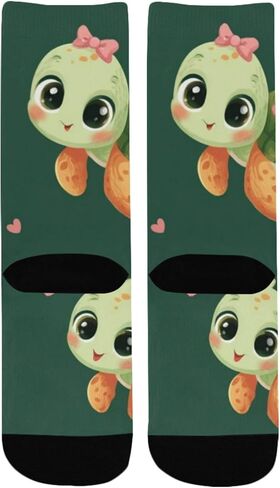 جوارب للمشي على شكل سلاحف باللون الأخضر الداكن - جوارب شتوية حرارية سميكة دافئة للأولاد والبنات للمدرسة، والارتداء اليومي والأنشطة الخارجية in Kuwait