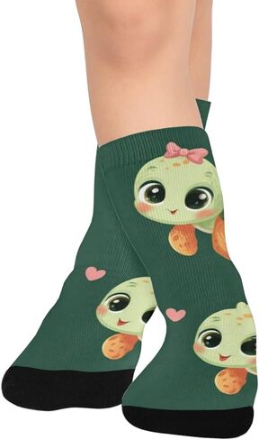 جوارب للمشي على شكل سلاحف باللون الأخضر الداكن - جوارب شتوية حرارية سميكة دافئة للأولاد والبنات للمدرسة، والارتداء اليومي والأنشطة الخارجية in Kuwait