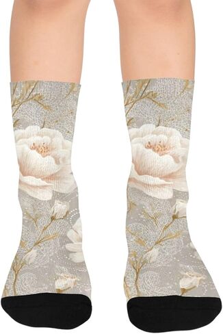 جوارب بيج للتنزه سيرًا على الأقدام من الدانتيل بطبعة زهور - جوارب شتوية حرارية سميكة دافئة للأطفال الصغار للأولاد والبنات للمدرسة، والارتداء اليومي والأنشطة الخارجية in Kuwait