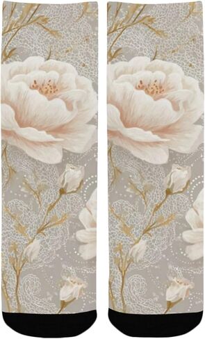 جوارب بيج للتنزه سيرًا على الأقدام من الدانتيل بطبعة زهور - جوارب شتوية حرارية سميكة دافئة للأطفال الصغار للأولاد والبنات للمدرسة، والارتداء اليومي والأنشطة الخارجية in Kuwait