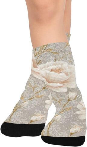 جوارب بيج للتنزه سيرًا على الأقدام من الدانتيل بطبعة زهور - جوارب شتوية حرارية سميكة دافئة للأطفال الصغار للأولاد والبنات للمدرسة، والارتداء اليومي والأنشطة الخارجية in Kuwait