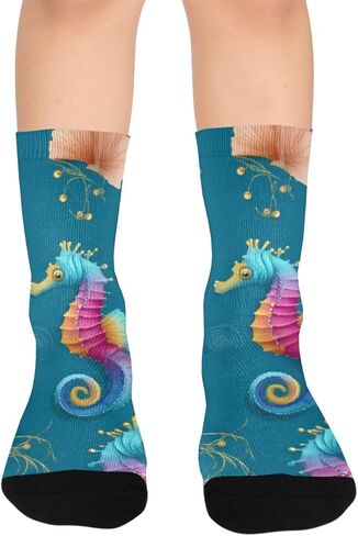 جوارب المشي لمسافات طويلة بزخارف محيطية نابضة بالحياة - جوارب شتوية حرارية سميكة دافئة للأولاد والبنات الصغار للمدرسة، والارتداء اليومي والأنشطة الخارجية in Kuwait