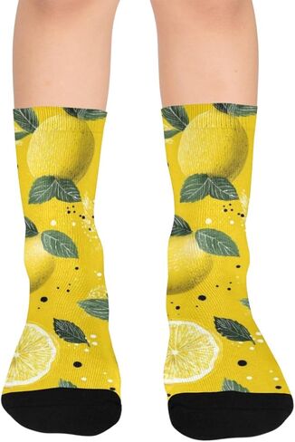 جوارب المشي لمسافات طويلة بطباعة الليمون الطازج باللون الأصفر - جوارب شتوية حرارية سميكة دافئة للأولاد والبنات للمدرسة، والارتداء اليومي والأنشطة الخارجية in Kuwait