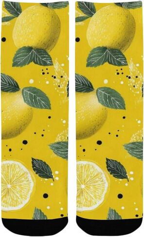 جوارب المشي لمسافات طويلة بطباعة الليمون الطازج باللون الأصفر - جوارب شتوية حرارية سميكة دافئة للأولاد والبنات للمدرسة، والارتداء اليومي والأنشطة الخارجية in Kuwait