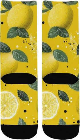 جوارب المشي لمسافات طويلة بطباعة الليمون الطازج باللون الأصفر - جوارب شتوية حرارية سميكة دافئة للأولاد والبنات للمدرسة، والارتداء اليومي والأنشطة الخارجية in Kuwait