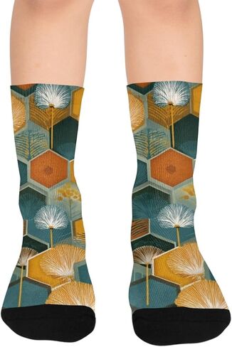 جوارب التنزه سيرًا على الأقدام بتصميم هندسي زهري عتيق - جوارب شتوية حرارية سميكة دافئة للأولاد والبنات الصغار للمدرسة، والارتداء اليومي والأنشطة الخارجية in Kuwait