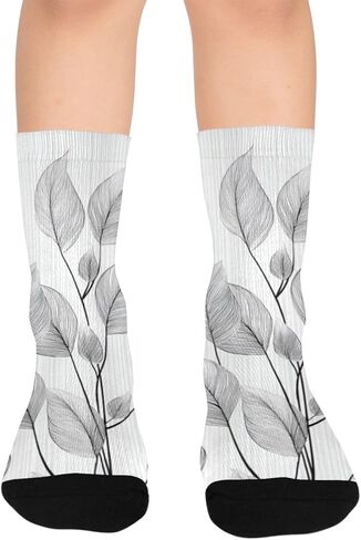جوارب Art Minimal Leaf Gray للمشي لمسافات طويلة - جوارب شتوية حرارية سميكة دافئة للأولاد والبنات للمدرسة، والارتداء اليومي والأنشطة الخارجية in Kuwait