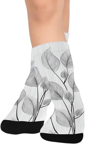 جوارب Art Minimal Leaf Gray للمشي لمسافات طويلة - جوارب شتوية حرارية سميكة دافئة للأولاد والبنات للمدرسة، والارتداء اليومي والأنشطة الخارجية in Kuwait
