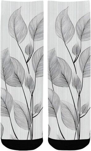 جوارب Art Minimal Leaf Gray للمشي لمسافات طويلة - جوارب شتوية حرارية سميكة دافئة للأولاد والبنات للمدرسة، والارتداء اليومي والأنشطة الخارجية in Kuwait