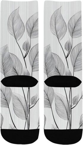 جوارب Art Minimal Leaf Gray للمشي لمسافات طويلة - جوارب شتوية حرارية سميكة دافئة للأولاد والبنات للمدرسة، والارتداء اليومي والأنشطة الخارجية in Kuwait