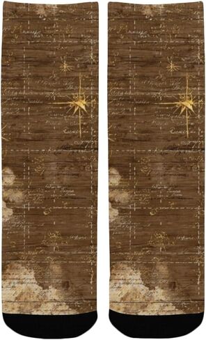 جوارب المشي لمسافات طويلة باللون البني بخريطة بحرية عتيقة - جوارب شتوية حرارية سميكة دافئة للأطفال الصغار للأولاد والبنات للمدرسة، والارتداء اليومي والأنشطة الخارجية in Kuwait