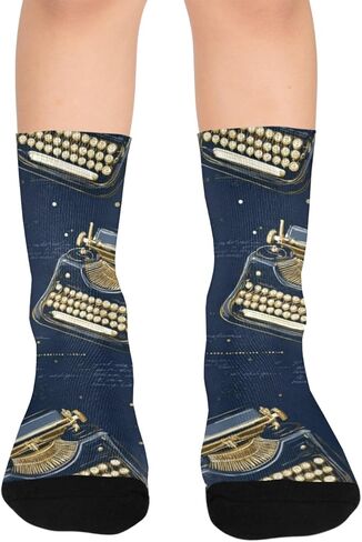 جوارب للمشي لمسافات طويلة مطبوعة على شكل آلة كاتبة باللون الكحلي - جوارب شتوية حرارية سميكة دافئة للأطفال الصغار للأولاد والبنات للمدرسة، والارتداء اليومي والأنشطة الخارجية in Kuwait