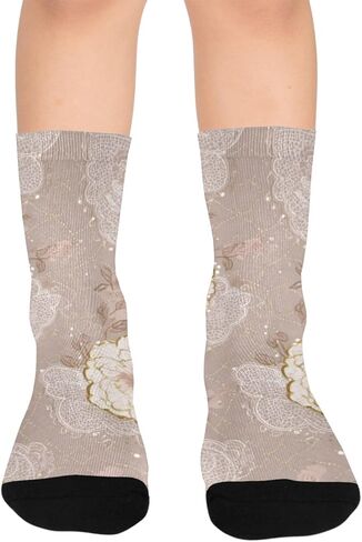 جوارب للتنزه سيرًا على الأقدام من الدانتيل بطبعات زهور - جوارب شتوية حرارية سميكة دافئة للأطفال الصغار للأولاد والبنات للمدرسة، والارتداء اليومي والأنشطة الخارجية in Kuwait