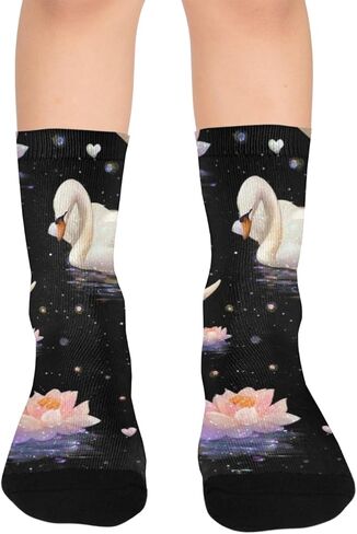 جوارب للمشي لمسافات طويلة بطباعة البجعات باللون البيج - جوارب شتوية حرارية سميكة دافئة للأولاد والبنات للمدرسة، والارتداء اليومي والأنشطة الخارجية in Kuwait