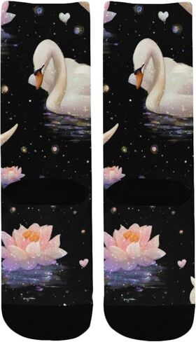 جوارب للمشي لمسافات طويلة بطباعة البجعات باللون البيج - جوارب شتوية حرارية سميكة دافئة للأولاد والبنات للمدرسة، والارتداء اليومي والأنشطة الخارجية in Kuwait