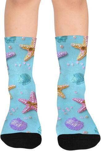 جوارب التنزه سيرًا على الأقدام بطباعة نجم البحر الباستيل - جوارب شتوية حرارية سميكة دافئة للأطفال الصغار للأولاد والبنات للمدرسة، والارتداء اليومي والأنشطة الخارجية in Kuwait