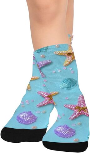 جوارب التنزه سيرًا على الأقدام بطباعة نجم البحر الباستيل - جوارب شتوية حرارية سميكة دافئة للأطفال الصغار للأولاد والبنات للمدرسة، والارتداء اليومي والأنشطة الخارجية in Kuwait