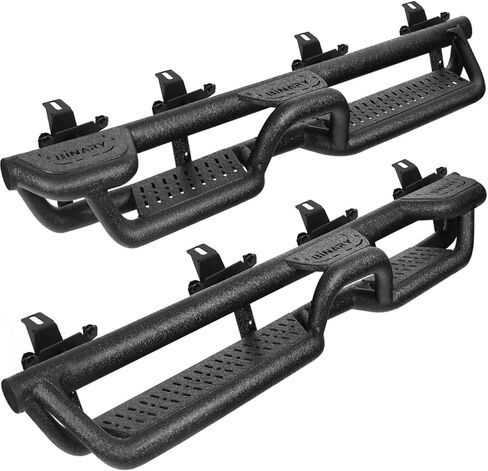 Binary Star Running Boards متوافقة مع مركبة 2019-2025 Ford Ranger Super Crew Cab ، حارس حارس 6 بوصات مع الوصول إلى السرير وخطوات جانبية متوسطة ، تصميم 4 خطوات بارات NERF سوداء. in Kuwait