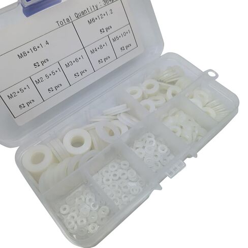 364 Pcs White Nylon Plastic Washer Set M2-M8 Flat Round Washers for High Temperature Dielectric Insulation in Saudi Arabia