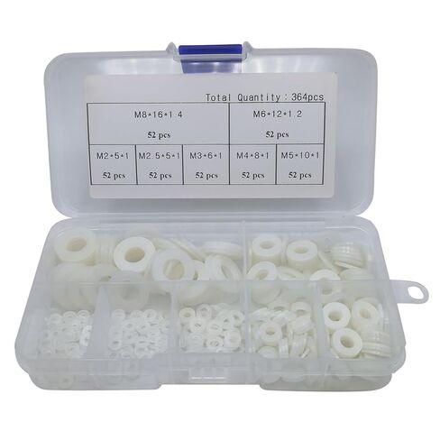 364 Pcs White Nylon Plastic Washer Set M2-M8 Flat Round Washers for High Temperature Dielectric Insulation in Saudi Arabia