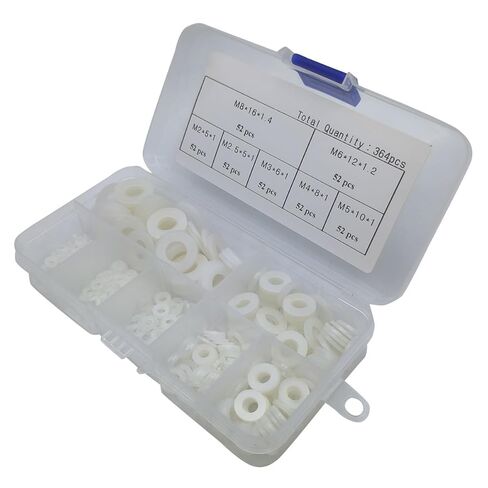 364 Pcs White Nylon Plastic Washer Set M2-M8 Flat Round Washers for High Temperature Dielectric Insulation in Saudi Arabia