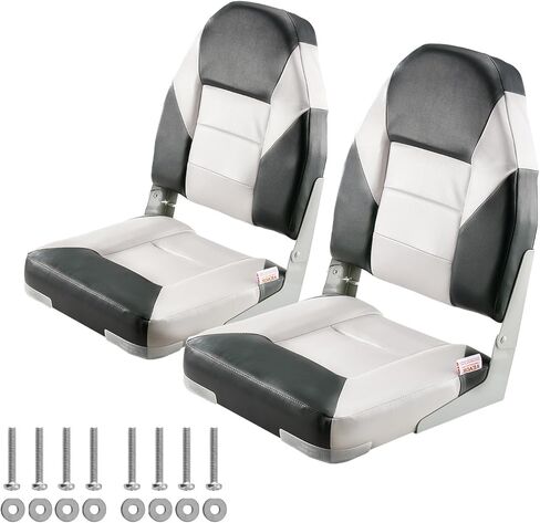 Boat Seat, 18.9" Low Back Boat Seat, Folding Boat Chair with Thickened Sponge Padding and Hinge, Fold-Down Boat Captain Chair for Fishing Boat, Sightseeing Boat, Speedboat, Canoe, 1-Piece in Kuwait