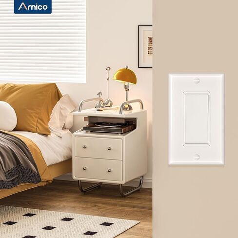 Amico 50 Pack Single Pole Light Switch with Wall Plate, UL Listed, 15A 120/277V, On/Off Rocker Paddle Interrupter Wall Switch, Grounding Screw, Residential Grade, Suitable for Home and Business, White in Saudi Arabia