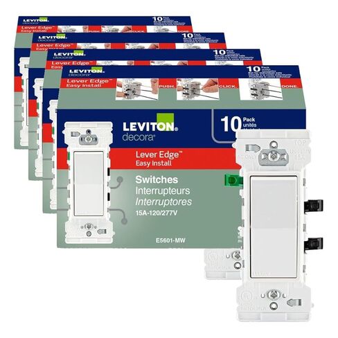 Leviton Lever Edge 15 Amp Single Pole Rocker Switch, 10-Pack, E5601-MW, White in Saudi Arabia