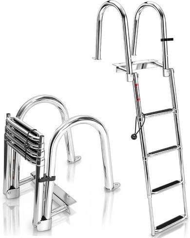 4 Step Boat Ladder, 62" 304 Stainless Steel Pontoon Heavy Duty Folding Dock Non-Slip Swim Ladder for Pontoon Boat, Dock, Deck, Marine Use in Kuwait