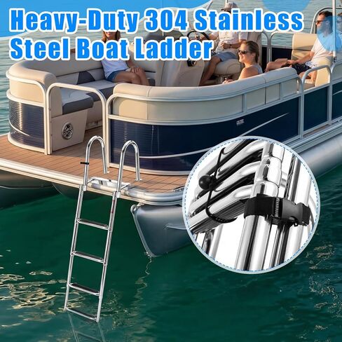 4 Step Boat Ladder, 62" 304 Stainless Steel Pontoon Heavy Duty Folding Dock Non-Slip Swim Ladder for Pontoon Boat, Dock, Deck, Marine Use in Kuwait