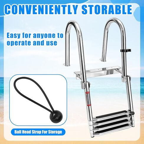 4 Step Boat Ladder, 62" 304 Stainless Steel Pontoon Heavy Duty Folding Dock Non-Slip Swim Ladder for Pontoon Boat, Dock, Deck, Marine Use in Kuwait