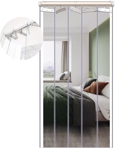 ستارة باب بشريط PVC - حاجز صناعي مقاوم للماء ومقاوم للعوامل الجوية - ستارة قابلة للطي من البلاستيك الناعم قابلة للسحب للاستخدام المنزلي والتجاري، سهلة التركيب، متينة ومرنة in Kuwait