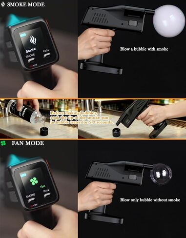 Cocktail Bubble Smoke Gun - Adds Flavor & Visual Effect to Drinks & Food, Dual Modes, Color Display, Rechargeable 5000mAh, Ideal for Home, Bars, Parties & Gifts in Kuwait
