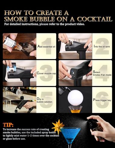 Cocktail Bubble Smoke Gun - Adds Flavor & Visual Effect to Drinks & Food, Dual Modes, Color Display, Rechargeable 5000mAh, Ideal for Home, Bars, Parties & Gifts in Kuwait