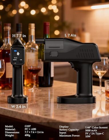 Cocktail Bubble Smoke Gun - Adds Flavor & Visual Effect to Drinks & Food, Dual Modes, Color Display, Rechargeable 5000mAh, Ideal for Home, Bars, Parties & Gifts in Kuwait