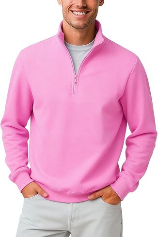 TUVEKE Men's Quarter Zip Pullover Fleece Mock Neck Sweatshirt Long Sleeve Midweight Mens Half Zip Sweater with Seam Pockets in Kuwait