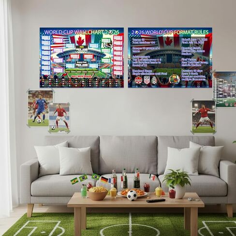 World Cup Schedule Poster 2026 & Final Round 48-Team Collection Showcase,2Pcs Folded Poster&Handwritten Ballpoint Pen,Football Wall chart Tournament Schedule and Team Info Chart Gifts for Soccer Fans in Saudi Arabia
