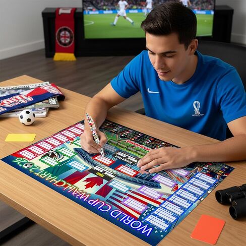 World Cup Schedule Poster 2026 & Final Round 48-Team Collection Showcase,2Pcs Folded Poster&Handwritten Ballpoint Pen,Football Wall chart Tournament Schedule and Team Info Chart Gifts for Soccer Fans in Saudi Arabia