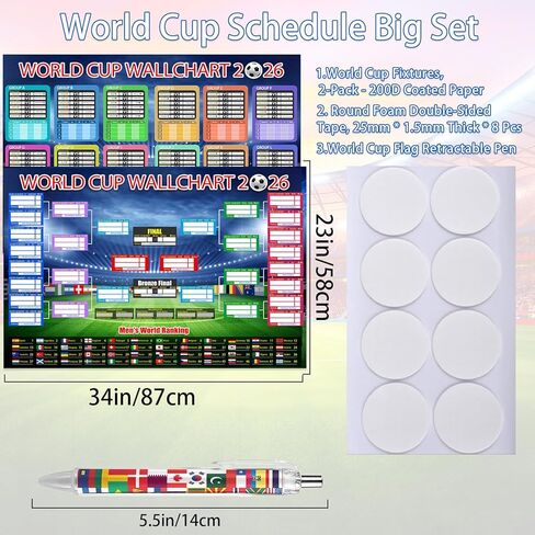 ملصق جدول كأس العالم قطعتين من Zeptrix 2026 والجولة النهائية لمجموعة 48 فريقًا، ديكورات بضائع وإكسسوارات كأس العالم لكرة القدم، هدايا لمحبي كرة القدم، ملصق عملي مطوي وقلم in Saudi Arabia