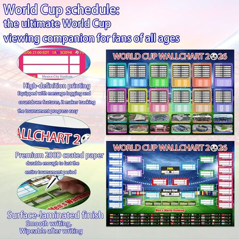ملصق جدول كأس العالم قطعتين من Zeptrix 2026 والجولة النهائية لمجموعة 48 فريقًا، ديكورات بضائع وإكسسوارات كأس العالم لكرة القدم، هدايا لمحبي كرة القدم، ملصق عملي مطوي وقلم in Saudi Arabia