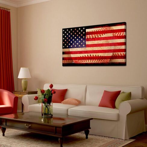 ديكور فني بصري، صورة مقربة للغاية لطبقات البيسبول الحمراء الريفية، الرياضات الأمريكية، علم الولايات المتحدة الأمريكية، خلفية ملصق مؤطرة وممتدة، مطبوعات قماشية، صورة ملصق لتزيين جدار النادي (07 خط بيسبول) in Kuwait