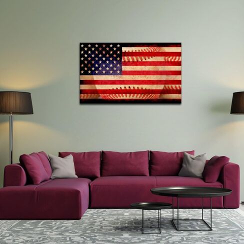 ديكور فني بصري، صورة مقربة للغاية لطبقات البيسبول الحمراء الريفية، الرياضات الأمريكية، علم الولايات المتحدة الأمريكية، خلفية ملصق مؤطرة وممتدة، مطبوعات قماشية، صورة ملصق لتزيين جدار النادي (07 خط بيسبول) in Kuwait