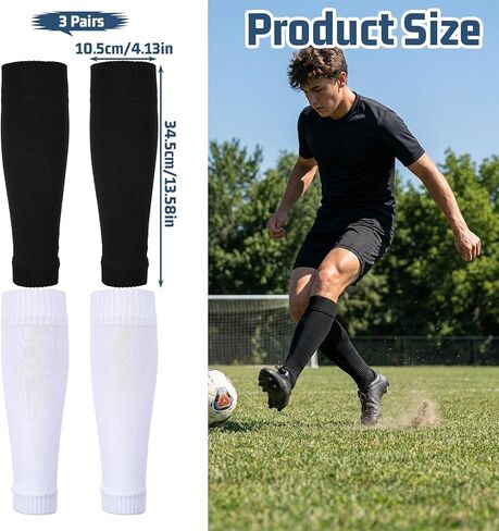 3 أزواج من جوارب كرة القدم المقطوعة مسبقًا، جوارب بأكمام كرة القدم وأكمام للساق وأكمام واقية لتدريبات كرة القدم وكرة السلة (أبيض، أسود) in Kuwait
