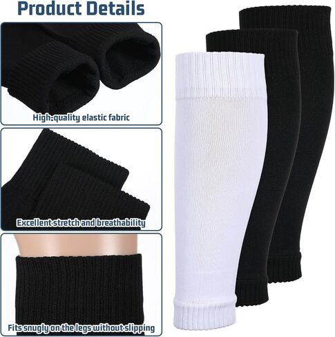 3 أزواج من جوارب كرة القدم المقطوعة مسبقًا، جوارب بأكمام كرة القدم وأكمام للساق وأكمام واقية لتدريبات كرة القدم وكرة السلة (أبيض، أسود) in Kuwait