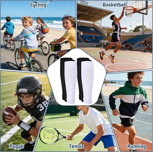 3 أزواج من جوارب كرة القدم المقطوعة مسبقًا، جوارب بأكمام كرة القدم وأكمام للساق وأكمام واقية لتدريبات كرة القدم وكرة السلة (أبيض، أسود) in Kuwait