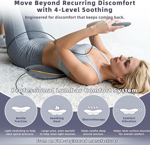 Zenopax 4-in-1 Electric Lumbar Traction Device - Adjustable Back Massager for Deep Tissue Pain Relief with Heat, Vibration, Electrotherapy, Home Lumbar Decompression ＆ Sciatica Relief(Golden) in Saudi Arabia