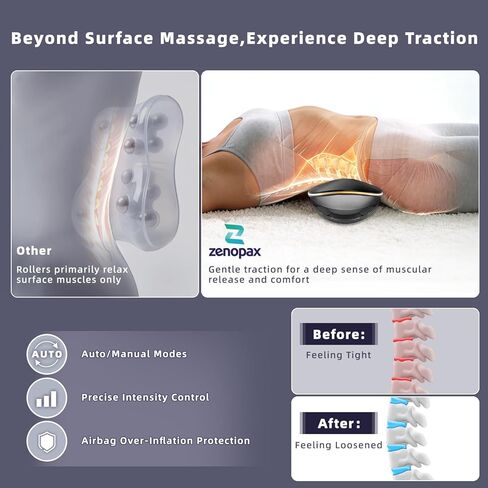 Zenopax 4-in-1 Electric Lumbar Traction Device - Adjustable Back Massager for Deep Tissue Pain Relief with Heat, Vibration, Electrotherapy, Home Lumbar Decompression ＆ Sciatica Relief(Golden) in Saudi Arabia
