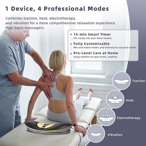 Zenopax 4-in-1 Electric Lumbar Traction Device - Adjustable Back Massager for Deep Tissue Pain Relief with Heat, Vibration, Electrotherapy, Home Lumbar Decompression ＆ Sciatica Relief(Golden) in Saudi Arabia
