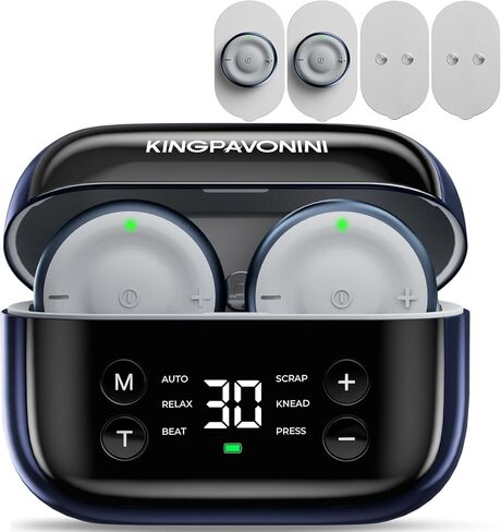 وحدة تحفيز العضلات اللاسلكية KingPavonini لتحفيز العضلات لعلاج تخفيف الآلام، وحدتان لآلة TENS ثنائية القناة، 30 شدة، جهاز TENS بحجم الجيب لآلام الظهر عرق النسا، علبة شحن، موديل U13 in Kuwait